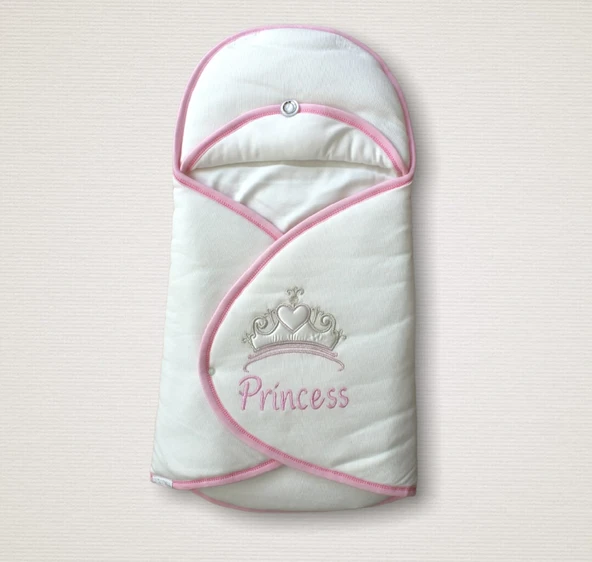 Yenidoğan Princess Nakışlı Çizgi Efektli Kız Bebek Klasik Kundak Bebek Battaniyesi ürün görseli