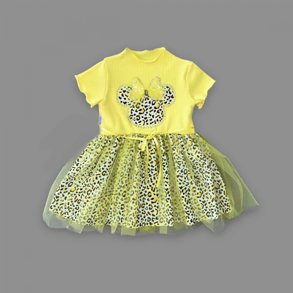 1-2-3 Yaş Fiyonklu Mickey Astarlı Etekli Kız Bebek Tütü Elbisesi - 2