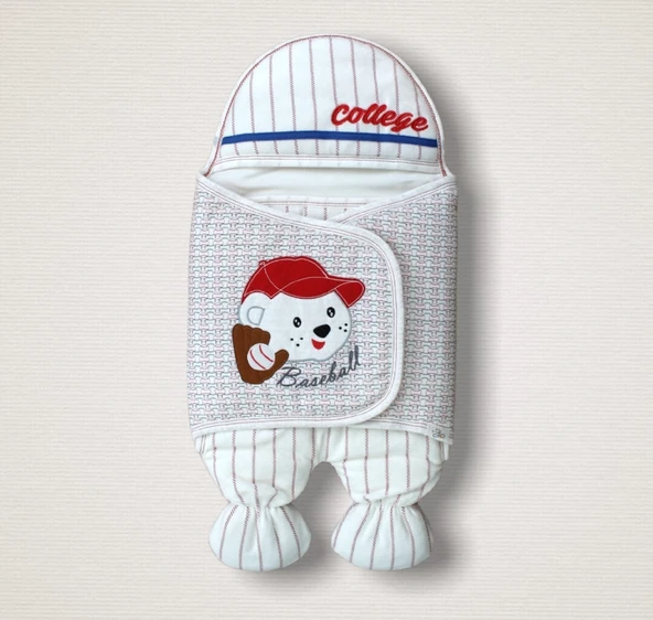 Yenidoğan Beyzbolcu Nakışlı Ayaklı Erkek Bebek Kundak ürün görseli