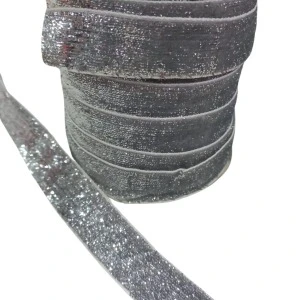 Kadife Kurdele Simli 2 Cm Gümüş 1 Metre ürün görseli 1