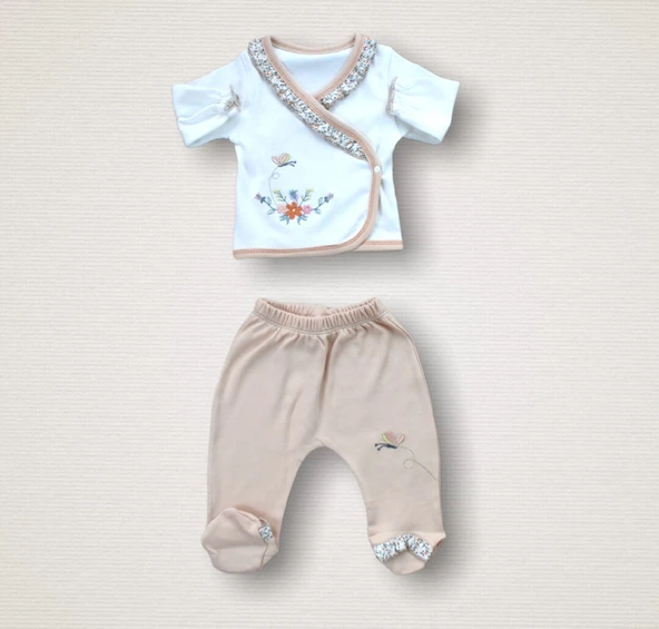 Erguvan Taç Nakışlı %100 Cotton Antibakteriyel Kız Bebek 10lu Zıbın Takımı Hastane Çıkışı - Resim 2