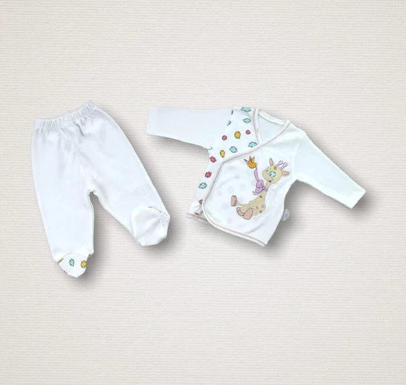 Love Zürafa Nakışlı %100 Cotton Antibakteriyel 10lu Zıbın Takımı Hastane Çıkışı - Resim 4