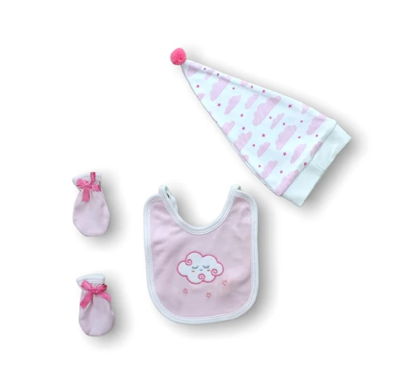 Uykucu Bulut Nakışlı %100 Cotton Antibakteriyel 5li Zıbın Takımı Hastane Çıkışı - Resim 2