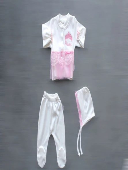 Taçlı Prensesim Nakışlı %100 Cotton Antibakteriyel 10lu Zıbın Takımı Hastane Çıkışı - Resim 2