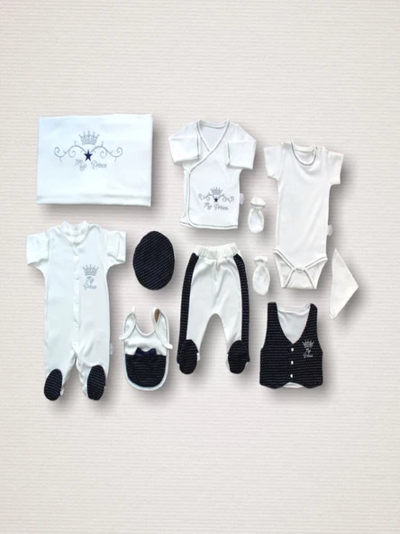 Süper Prens Nakışlı %100 Cotton Antibakteriyel 10lu Zıbın Takımı Hastane Çıkışı ürün görseli