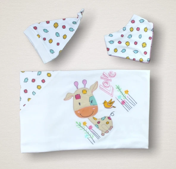 Love Zürafa Nakışlı %100 Cotton Antibakteriyel 10lu Zıbın Takımı Hastane Çıkışı - Resim 2