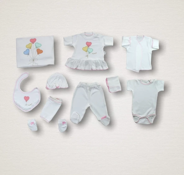 Kalpli Uçan Balon Nakışlı %100 Cotton Antibakteriyel 10lu Zıbın Takımı Hastane Çıkışı ürün görseli