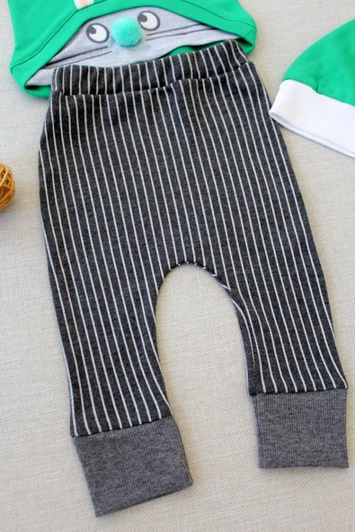 3-6 6-9 9-12 Ay Şımarık Tavşan Nakışlı Şapkalı Uzun Kollu Sweat 3lü Kız-erkek Bebek Takımı - Resim 3