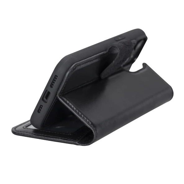 Apple iPhone 14 Uyumlu Deri Cüzdanlı Kılıf MWWN RST1 Siyah - Resim 2