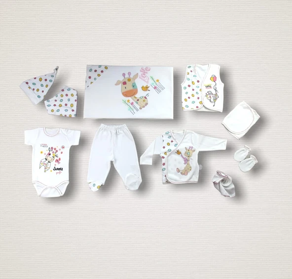 Love Zürafa Nakışlı %100 Cotton Antibakteriyel 10lu Zıbın Takımı Hastane Çıkışı ürün görseli