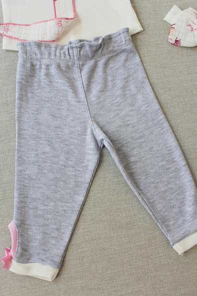 3-6 6-9 9-12 Ay Matmazel Yaka Fırfır Detaylı Bandanalı Uzun Kollu Sweat 3lü Kız Bebek Takımı - Resim 3