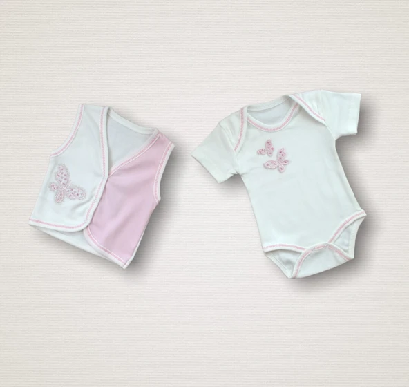 Uçan Kelebekler Nakışlı %100 Cotton Antibakteriyel 10lu Zıbın Takımı Hastane Çıkışı - Resim 3