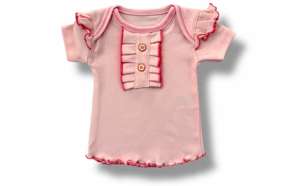 3-6 6-9 9-12 12-18 Ay Düğme Detaylı Bandanalı Kısa Kollu Sweat 3lü Kız Bebek Takımı - Resim 2