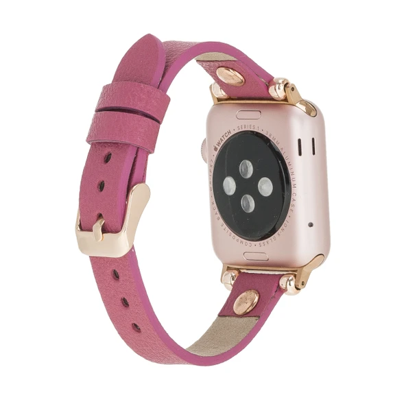 Apple Watch Uyumlu Deri Kordon 38-40-41mm RT CP4 Fuşya - Resim 2