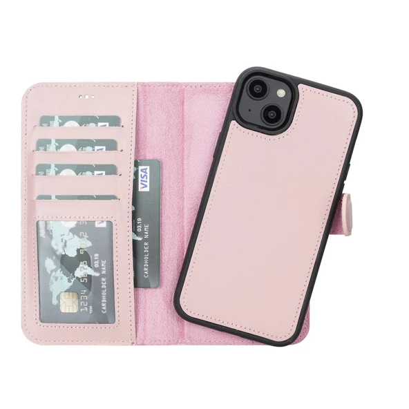 Apple iPhone 14 Plus Uyumlu Deri Cüzdanlı Kılıf MWWN NU2 Pembe ürün görseli 1