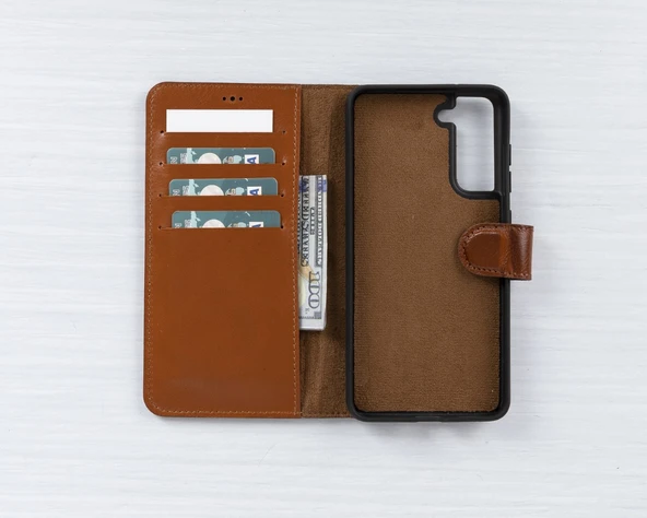 Samsung Galaxy S21 FE Uyumlu Deri Cüzdanlı Kılıf RST2EF Taba - Resim 2