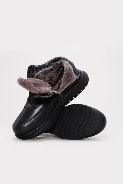 Hakiki Deri Kürklü  Kadın Klasik Bot 583KZA2600 - Resim 4