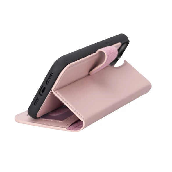 Apple iPhone 14 Plus Uyumlu Deri Cüzdanlı Kılıf MWWN NU2 Pembe - Resim 2
