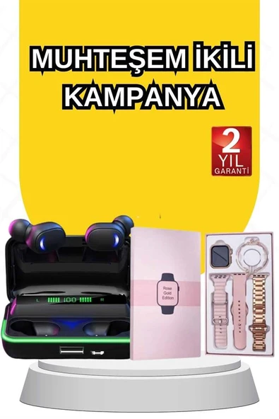 Kadınlara Özel Bileklik Hediyeli Akıllı Saat ve Dijital Göstergeli ANC Özellikli Bluetooth Kulaklık - Resim 2