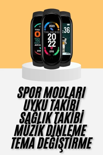 M6 Akıllı Bileklik Siyah Adımsayar Spor Takibi Android ve İOS Uyumlu ürün görseli