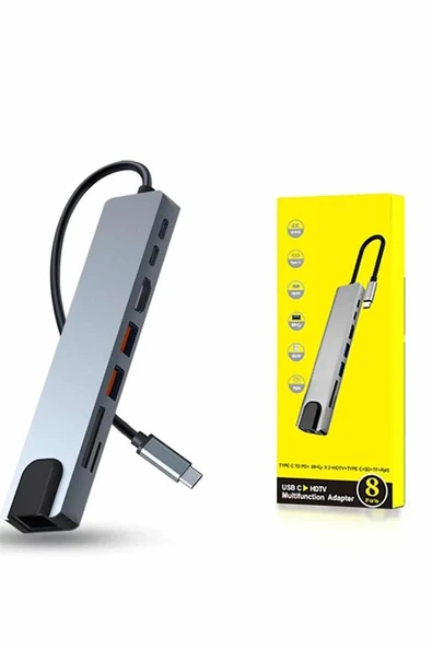 8 Portlu Macbook Çevirici Type C Hub  SD TF USB Çoğaltıcı Ethernet - 4