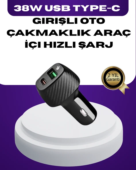 38W Çift Çıkışlı Araç Şarj Cihazı – Type-C ve USB PD Destekli - 1