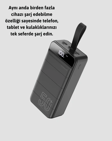 50.000 mAh Kapasiteli Powerbank – Hızlı Şarj Destekli, 4 USB Portlu, LED Işıklı Taşınabilir Enerji Deposu - 4