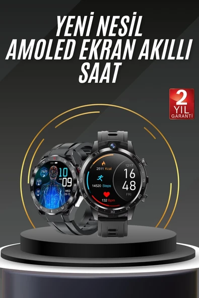 Akıllı Saat Titanyum Kasa Yuvarlak Ekran Alarm Uyku ve Sağlık Takibi Titreşimli ürün görseli