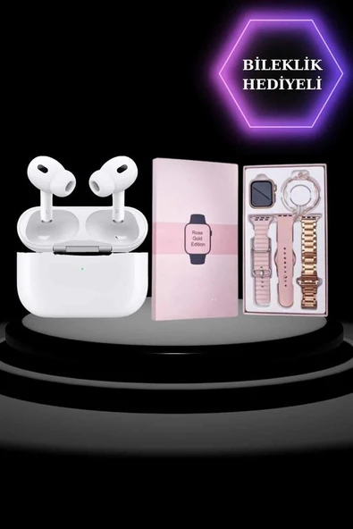 3 Kordonlu Pembe Amoled Ekran Akıllı Saat ve Yeni Nesil Pro Kablosuz Bluetooth Kulaklık ANC/ENC - Resim 3