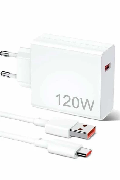 120W Şarj Aleti Hızlı Çift Turbo Şarj Aleti Seti Beyaz