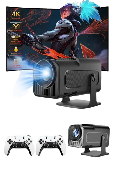 4K Android Smart Wi-fi Çift Kollu Projeksiyon Game Box Kumandalı Taşınabilir - 4