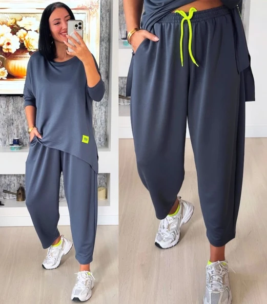 Kadın Iki Iplik Viskon Pamuk Kumaş Arma Detaylı Ikili Takım - 7