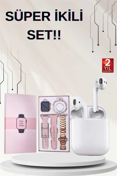 3 Kordonlu Dokunmatik Ekran Akıllı Saat ve 2.Nesil Kablosuz Bluetooth Kulaklık ANC/ENC - Resim 2