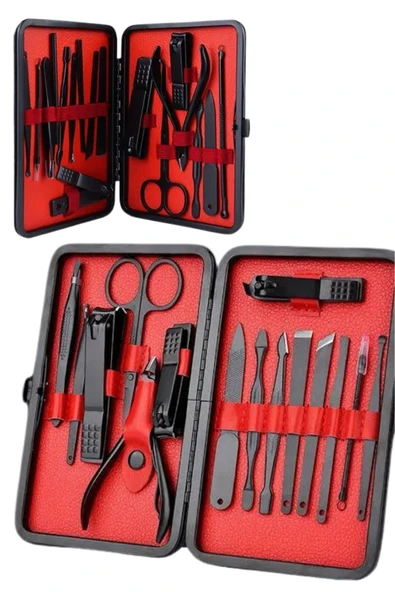 Deri Çantalı Siyah Paslanmaz Çelik 17 Parça Manikür Pedikür Seti - 3