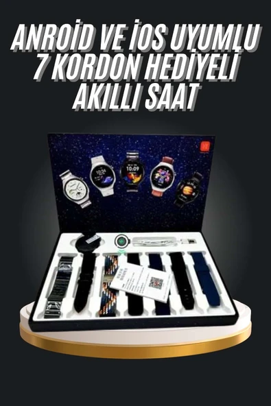 7 Kordonlu Akıllı Saat Siyah Kasa Dokunmatik Ekran Uyku ve Sağlık Takibi ürün görseli