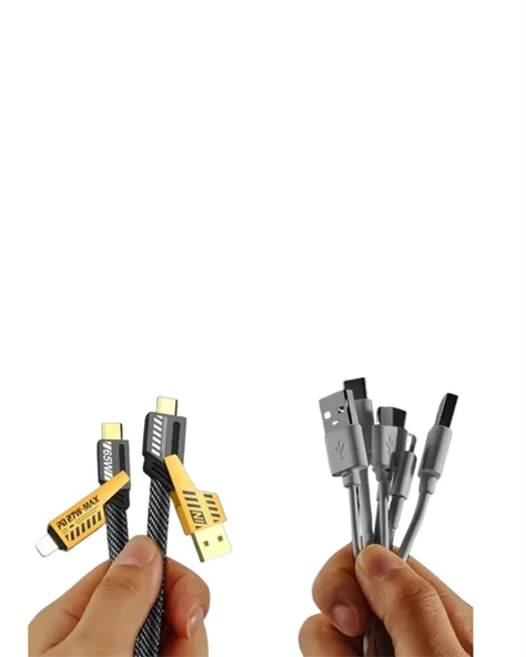 65W 4'ü 1 Arada Çoklu Şarj Kablosu – USB-C, USB-A, Lightning, Veri ve Şarj Desteği - 4