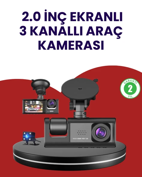 Üç Kameralı Araç Kamerası | Full HD 1080P Ön + HD İç/Arka ürün görseli