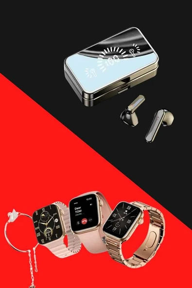 Bileklikli Amoled Ekran Akıllı Saat ve Dijital Göstergeli Kablosuz Bluetooth Kulaklık ANC/ ENC - Resim 5