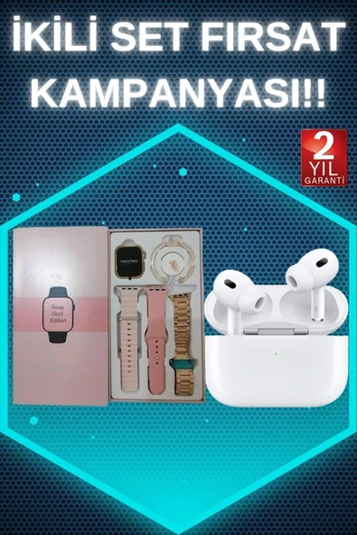 3 Kordonlu Pembe Amoled Ekran Akıllı Saat ve Yeni Nesil Pro Kablosuz Bluetooth Kulaklık ANC/ENC - Resim 2