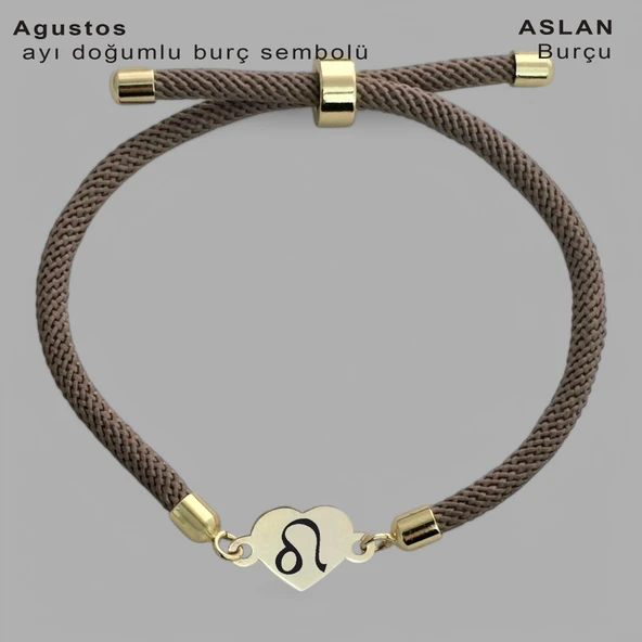 Doğum Ayına Özel 14 Ayar Altın Plakalı Kalp Motifli Kahverengi İpek Örgülü Hediye Bileklik-347 ürün görseli