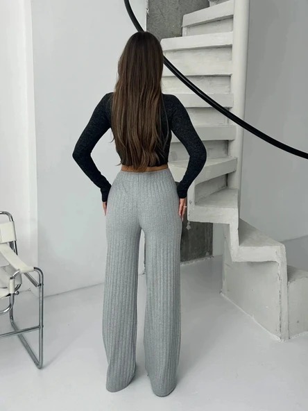 Fitilli şardonlu pantolon gri a4058 - 2