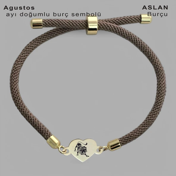 Burca Özel Kalp Motifli Kahverengi İpek Örgülü 14 Ayar Altın Plakalı Hediye Bileklik-347 ürün görseli