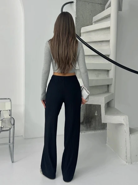 Fitilli şardonlu pantolon siyah a4058 - 2