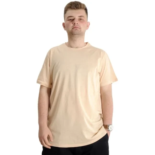 Büyük Beden Erkek Tshirt Bisiklet Yaka Basic 20031 Bej ürün görseli 1