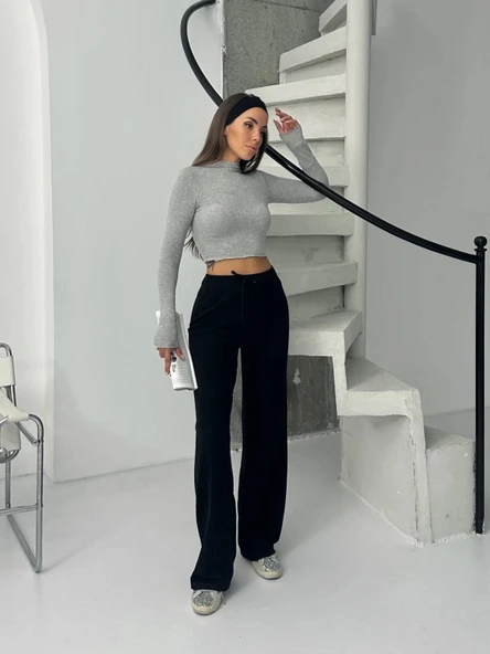 Fitilli şardonlu pantolon siyah a4058 - 5