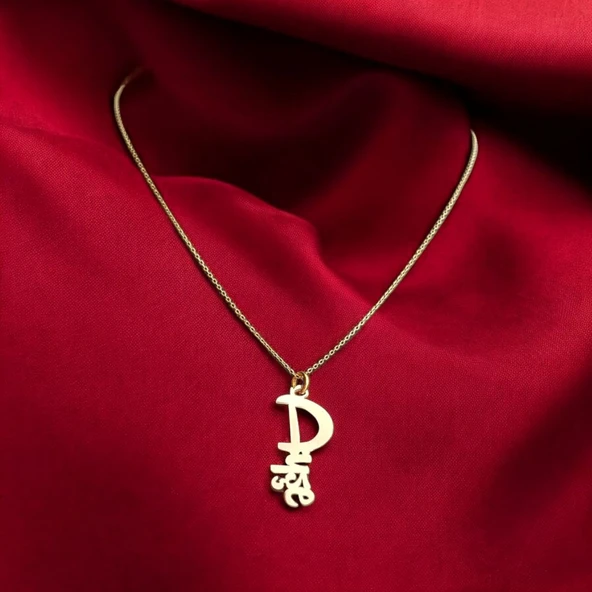 Bayanlar İçin Kişiye Özel İsim Kesimli Zincirli 14 Ayar Altın Plakalı Hediyelik Kolye-345 ürün görseli