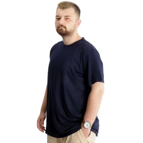 Büyük Beden Erkek T-shirt Basic 20031 Lacivert - Resim 3