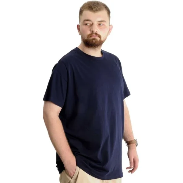 Büyük Beden Erkek T-shirt Basic 20031 Lacivert - Resim 2