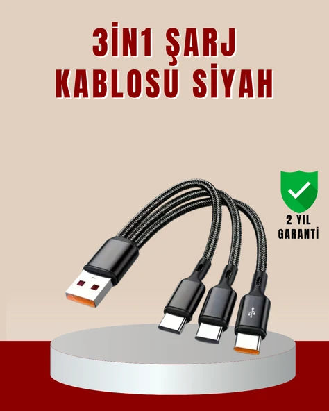 3’ü 1 Arada Hızlı Şarj Kablosu – iOS Android Type-C Uyumlu - 1