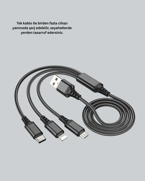 3’ü 1 Arada Hızlı Şarj Kablosu – iOS Android Type-C Uyumlu - 5